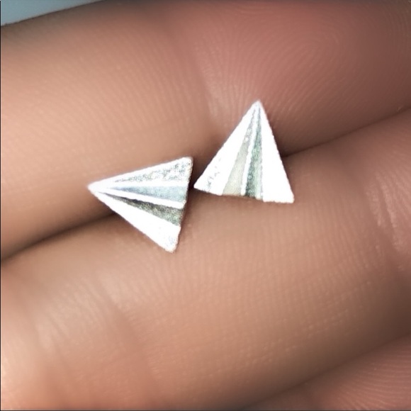 Jewelry - 925 Paper Airplane Brushed Silver Earrings